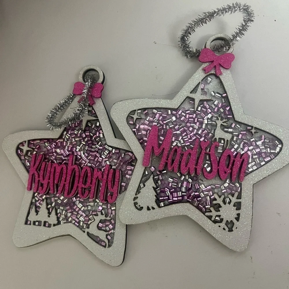 Glittery Star Ornaments with Pink Accents